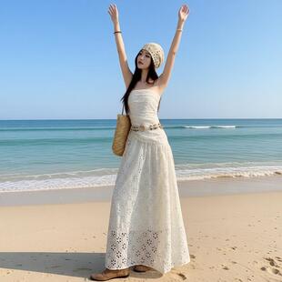 白色抹胸连衣裙女春波西米亚新疆草原云南旅游穿搭海边度假长裙子