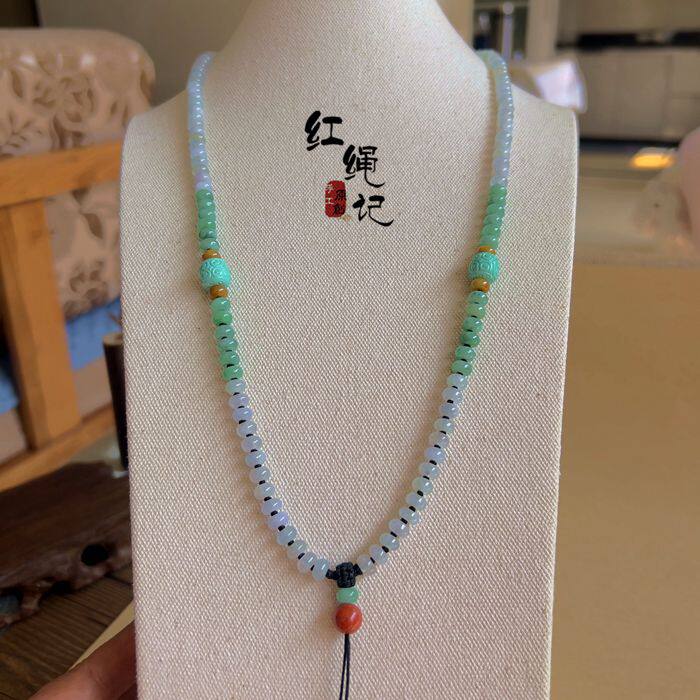 天然翡翠珠绿松石南红蜜蜡高档吊坠珠绳手工编制长款串珠链黑色绳