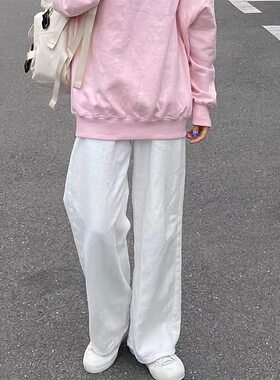 松紧腰日系全棉白色休闲裤