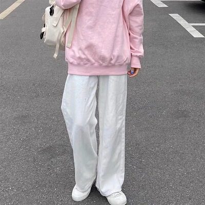 松紧腰日系全棉白色休闲裤