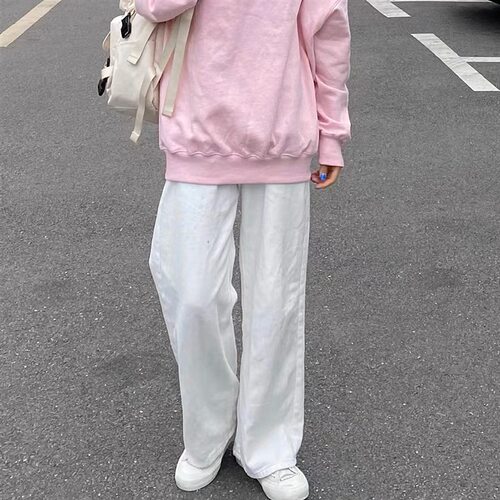 松紧腰日系全棉白色休闲裤