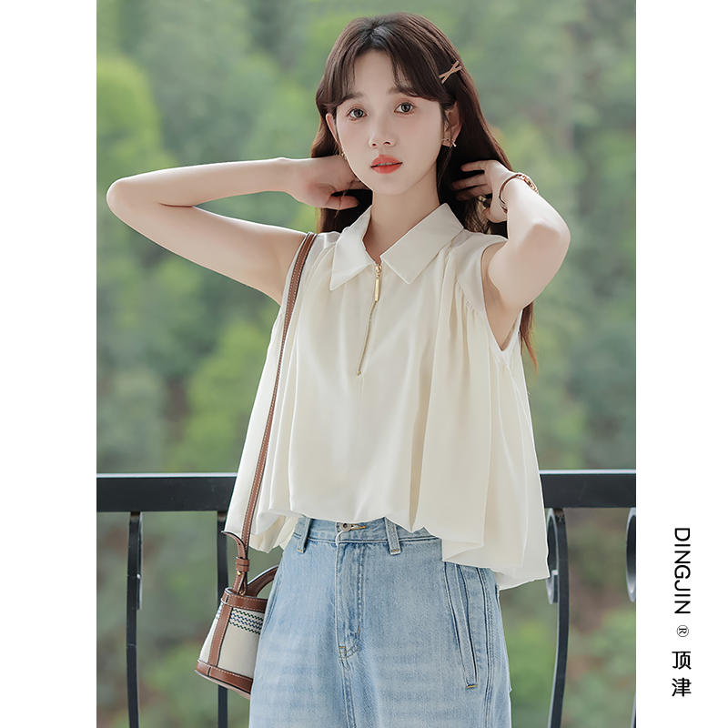 小清新法式无袖衬衫女夏季2025新款设计感小众宽松短款背心上衣