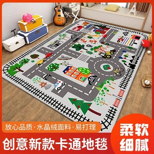 儿童地毯爬行垫城市交通场景地图游戏玩具毯马路轨道停车场地垫