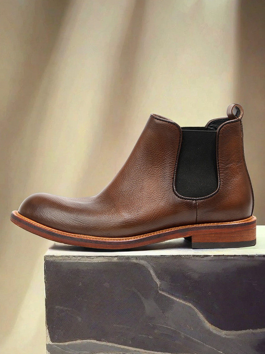KIXSIZE BRITISH SLEEVE VINTAGE INS STYLE CHELSEA BOOTS MENS ANKLE BOOTS ITALIAN LEATHER RUBBED HIGH-TOP BOOTS