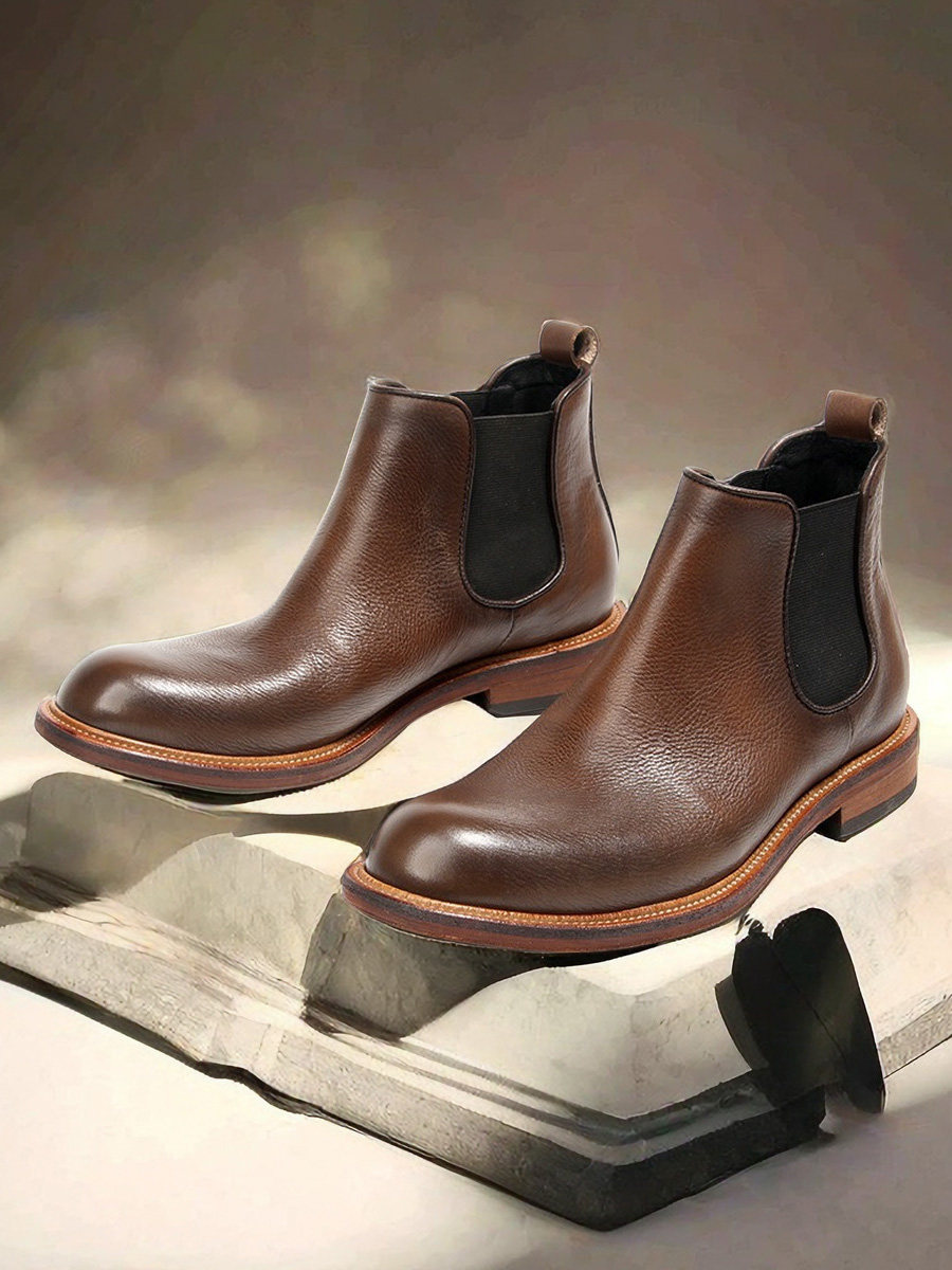 KIXSIZE BRITISH SLEEVE VINTAGE INS STYLE CHELSEA BOOTS MENS ANKLE BOOTS ITALIAN LEATHER RUBBED HIGH-TOP BOOTS