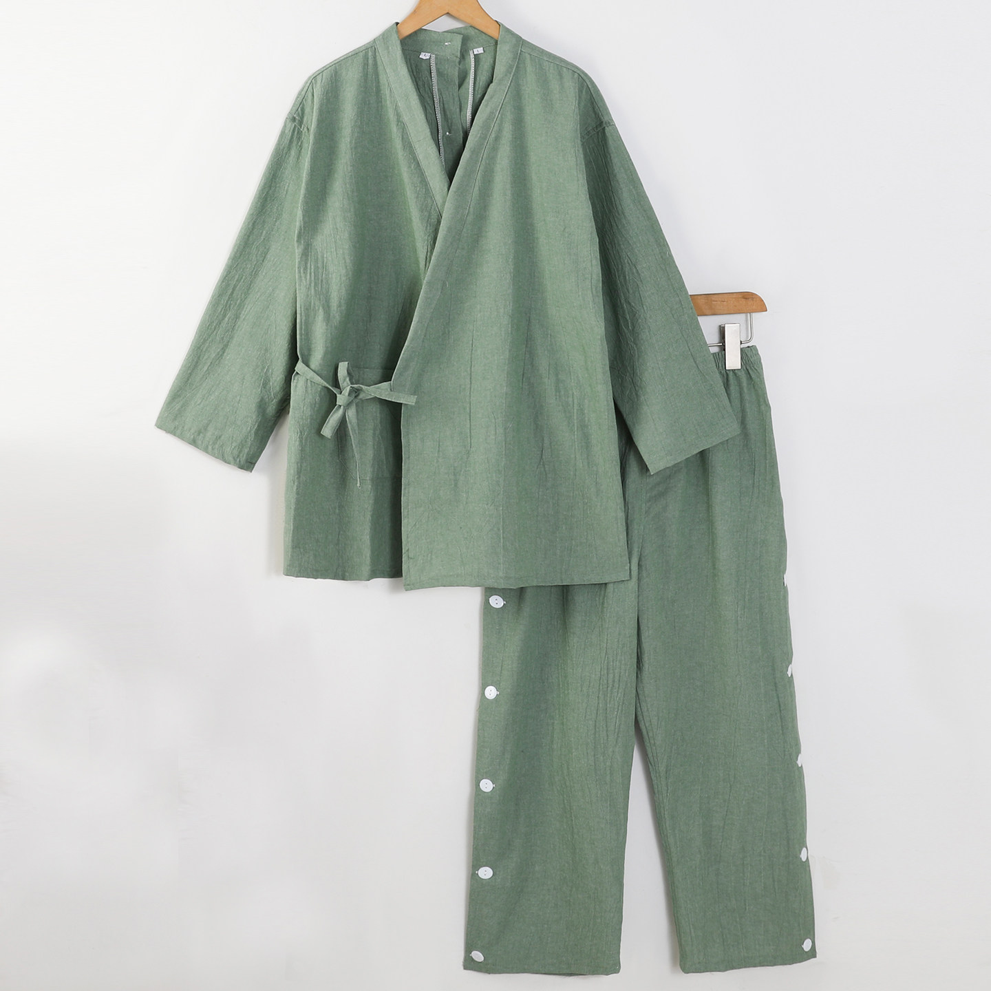 纯棉艾灸服女后背开扣系带长袖长裤按摩服腿开扣养生理疗SPA套装,居家布艺,汗蒸服,淘宝优惠券,粉丝福利购,淘宝优惠卷