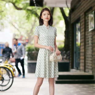 新中式 乔妮塔品牌女装 小碎花短袖 新款 国风改良旗袍连衣裙 2025夏季