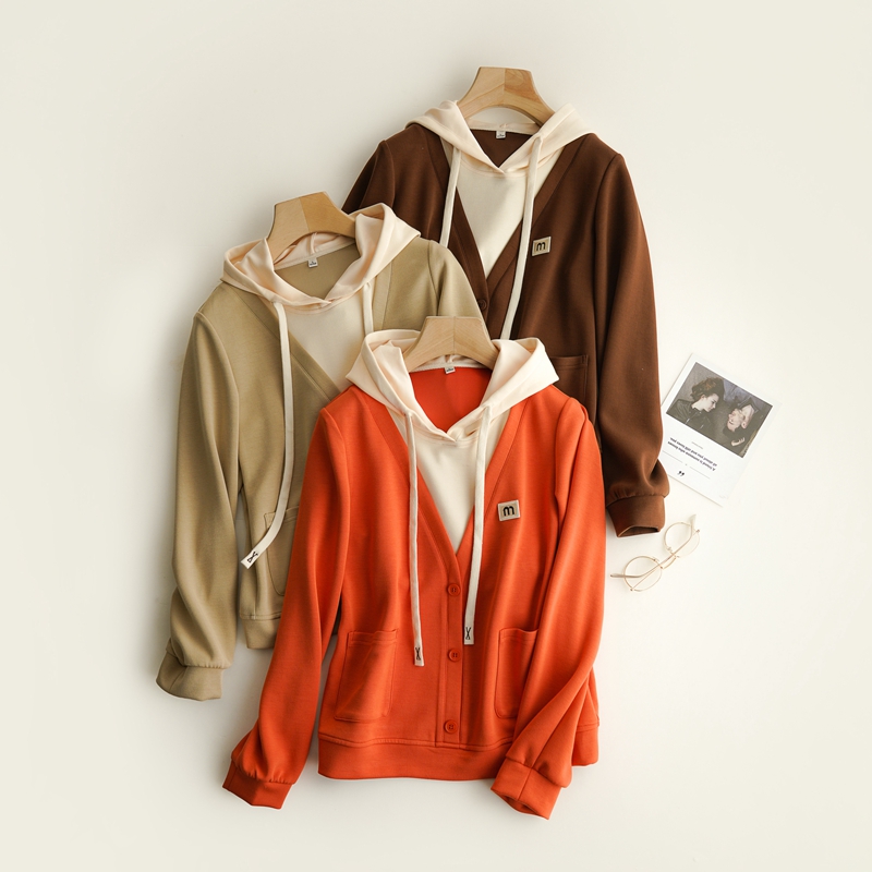 连帽休闲假两件小个子长袖卫衣