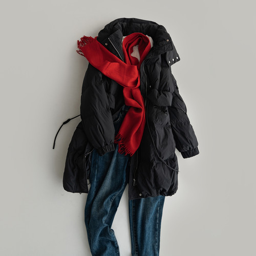 冬季90白鸭绒立领中长款羽绒服