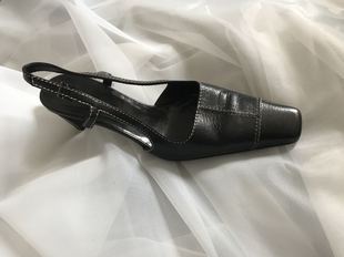 Barocco shoes复古古着中古vintage方头车线矮跟真皮包头秋款 凉鞋