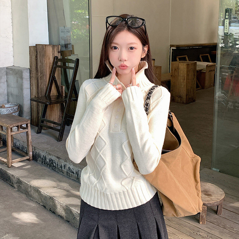 加厚菱格毛衣外套女正肩叠穿内搭