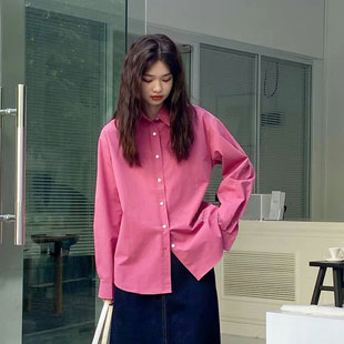 秋多巴胺树莓粉衬衫女高级感盐系玫粉色上衣设计感叠穿梅子色外套
