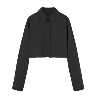 百思朵山本暗黑风衬衫女设计感小众黑色高腰短款小个子长袖上衣秋