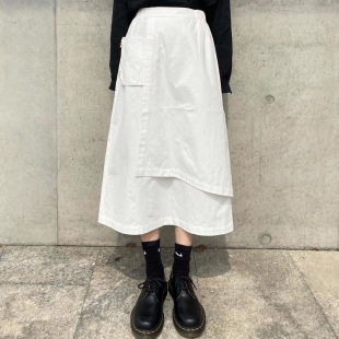 白色a字半身裙女夏高腰伞裙纯棉高级感纯棉遮肉遮胯显瘦工装 长裙