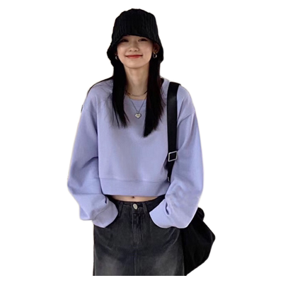 甜美风少女显高浅紫色外穿卫衣