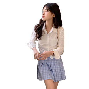 春秋白色内搭衬衫外套女长袖修身正肩显瘦短款洋气打底纯棉高级感