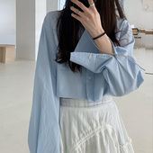 百思朵奶油蓝baby蓝衬衫 2025夏学生小个子高腰露脐卡腰短款 天蓝色