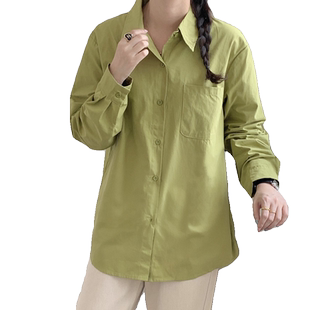 牛油果绿色衬衫外套女秋正肩显瘦长袖芥末绿上衣衬衣叠穿开衫外搭