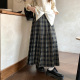 春秋英伦复古学院风绿色格子半身裙女生长裙高腰遮肉显瘦大摆裙子