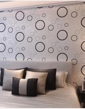 pvc防水墙纸自粘温馨卧室儿童房羽叶丁香中式床野外用