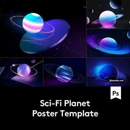 20款科幻未来宇宙星球银河系行星主视觉海报设计PS分层素材源文件