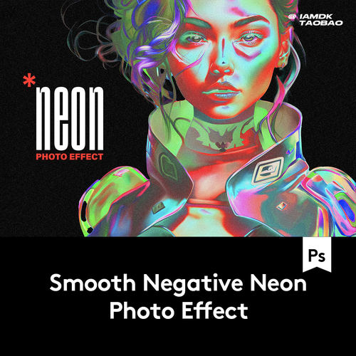 未来科幻赛博朋克金属镀铬多彩照片图像处理特效PS滤镜样机模板