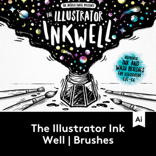 Illustrator Ink Brushes 66款墨水艺术水洗效果AI矢量着色笔刷