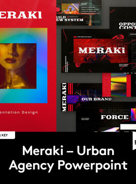 Meraki PPT+Keynote 潮流黑色城市摄影作品集排版幻灯片设计模板
