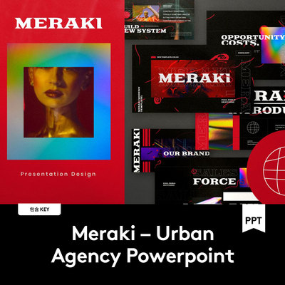 Meraki PPT+Keynote 潮流黑色城市摄影作品集排版幻灯片设计模板