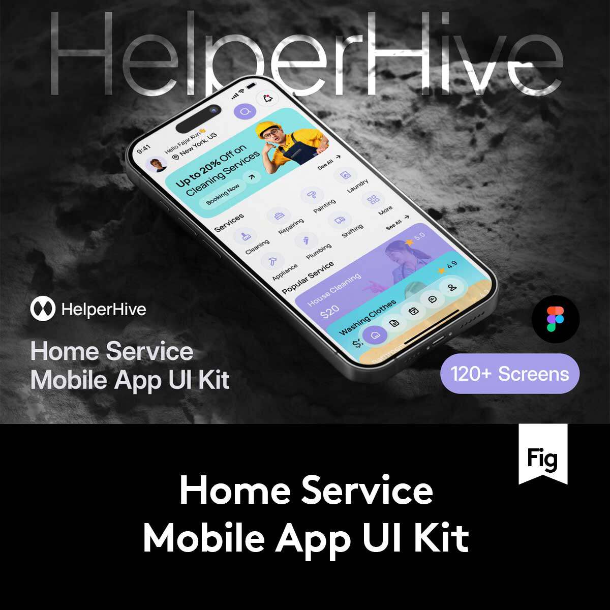120+屏家庭电器维修保洁家政服务APP UI界面设计Figma模板套件