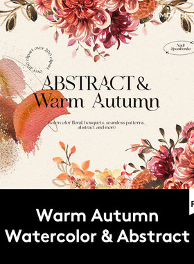 优雅秋季粉红花卉花环手绘插图抽象金色水彩画笔笔触背景图片素材