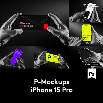 16款暗黑风格手持iPhone 15 Pro演示效果图贴图样机PSD模板素材