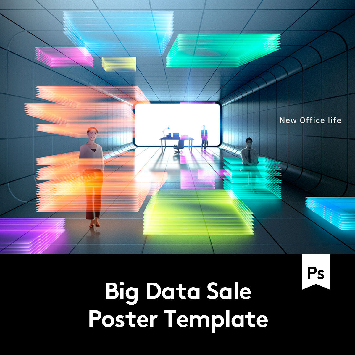 10款炫酷网络互联网大数据商务白领办公展板海报设计psd模板素材