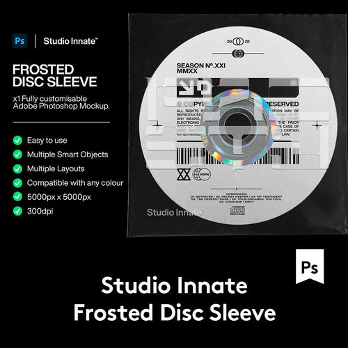 潮流磨砂音乐专辑CD光盘包装塑料袋贴纸设计展示贴图样机模板素材
