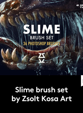 36款欧美恐怖怪兽巨兽唾液粘液形状艺术绘画效果PS笔刷设计素材