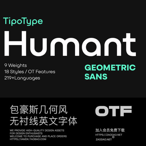 18款字重包豪斯艺术几何风品牌标题Logo设计无衬线英文字体家族