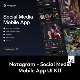 25+屏暗黑流媒体短视频直播社交媒体APP用户界面设计Figma模板