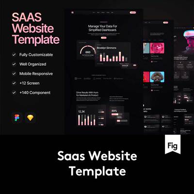黑化风响应式SaaS平台网站WEB UI界面设计Figma/Sketch格式模板