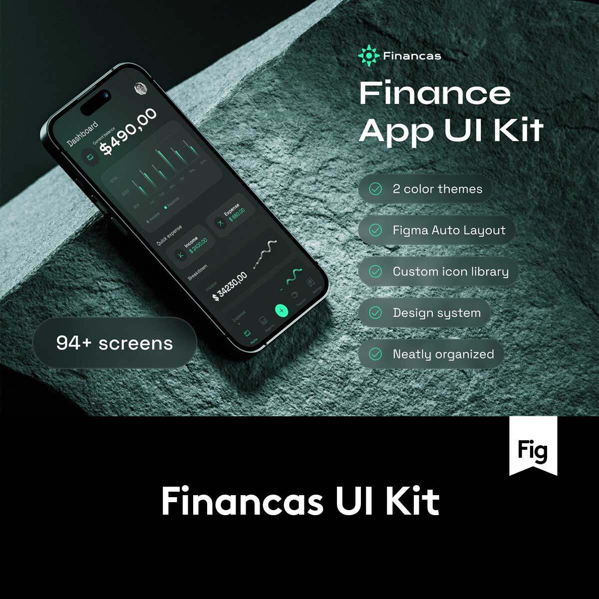 94+屏黑化风金融科技财务理财APP应用程序UI界面设计Figma模板