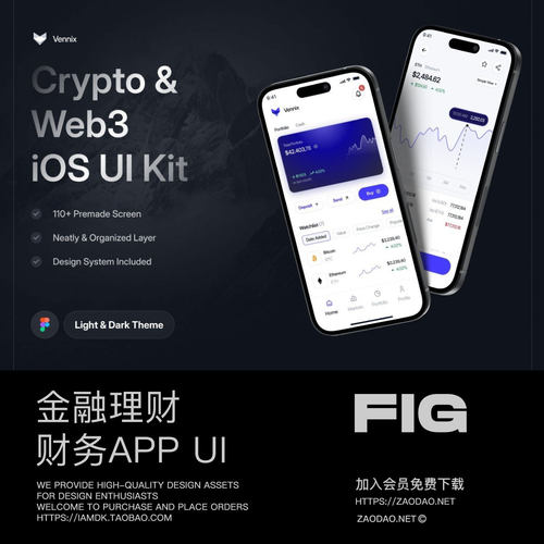 110+屏双配色加密货币金融理财财务管理app设计ui套件figma模板