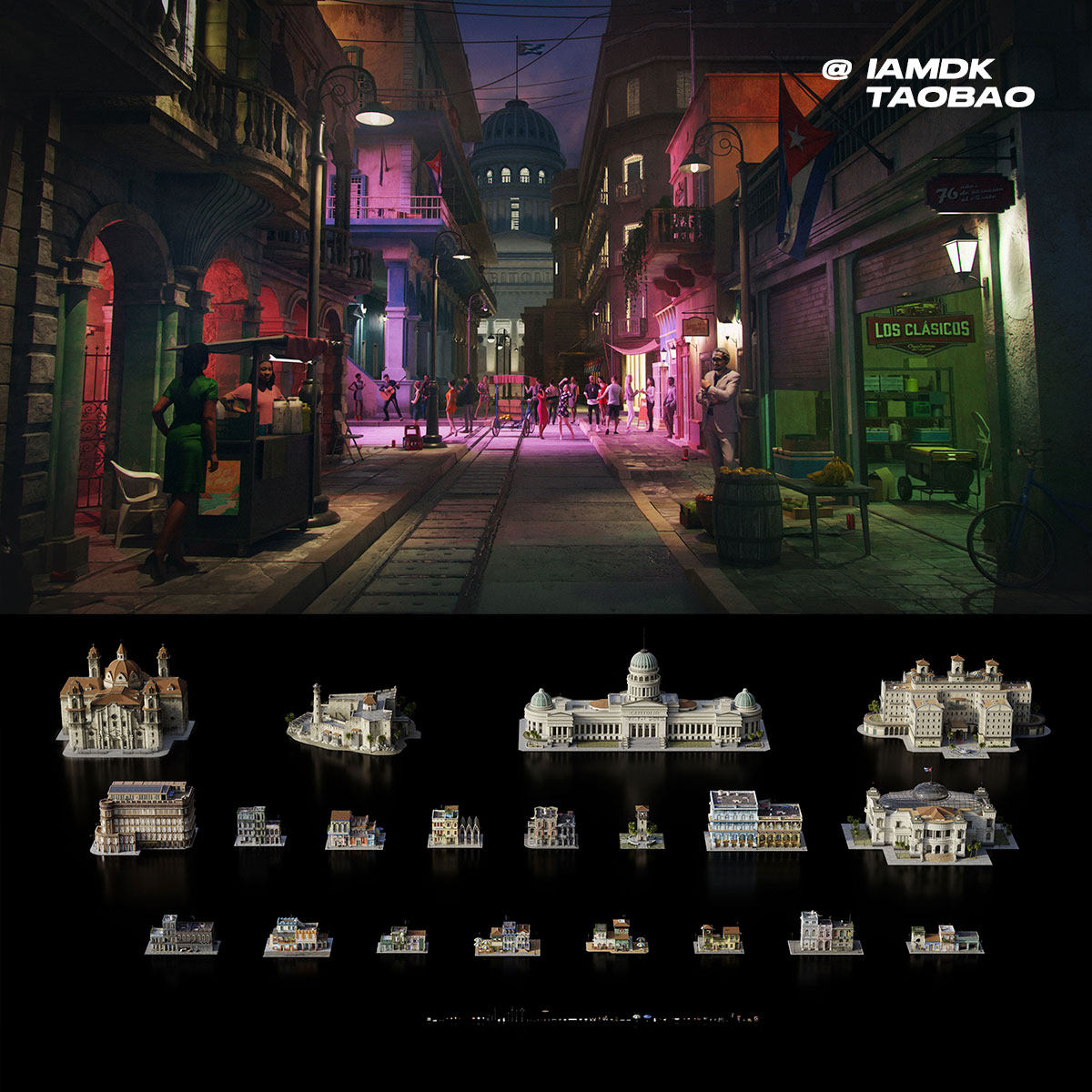 古巴哈瓦那城市建筑教堂楼房街道3D模型Blender/FBX/OBJ/C4D/格式