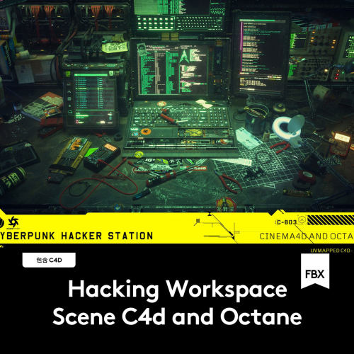 OC工程-赛博朋克游戏黑客工作电脑场景工程C4D设计素材3D模型文件
