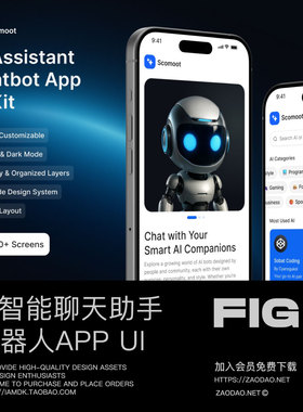 100+屏AI智能聊天助手机器人应用程序APP UI界面设计Figma模板