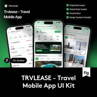 70+屏旅游旅行社航班酒店路线预订APP UI界面设计Figma模板套件