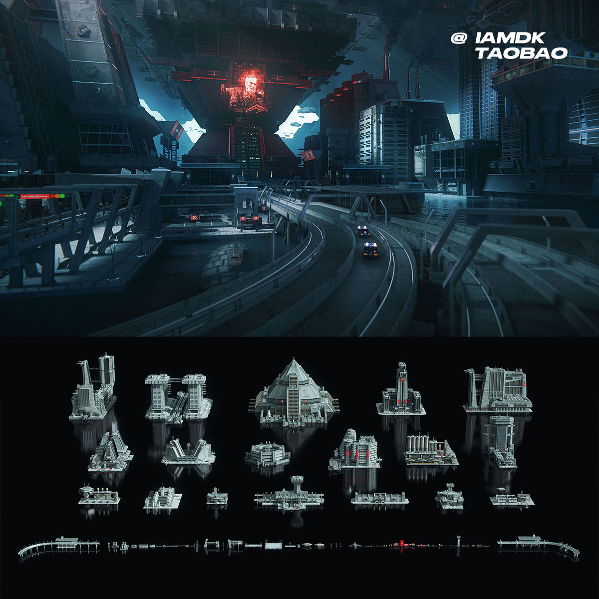 C4D/FBX野兽派美学建筑未来科幻灰白高楼大厦3D模型Brutalist2055