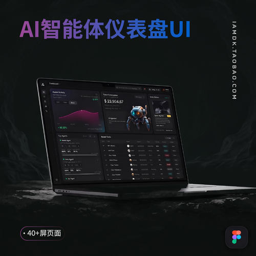 35+页暗黑AI人工智能体SaaS服务平台仪表盘UI界面设计Figma模板