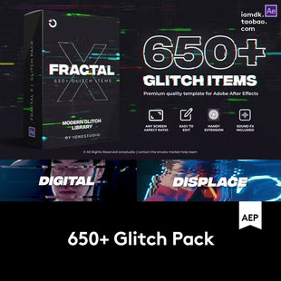 AE脚本 650组信号损坏画面撕裂毛刺特效转场文字标题动画预设
