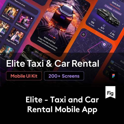 200屏共享汽车租赁出租车预订APP应用程序用户界面设计Figma模板