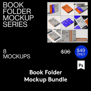 8款高级线装精装书籍画册封面封套设计展示效果图PSD样机模板素材