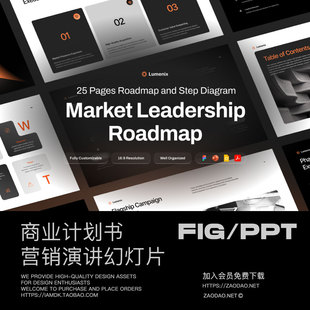 25页极简商业计划创业市场营销图表分析提案ppt/figma幻灯片模板